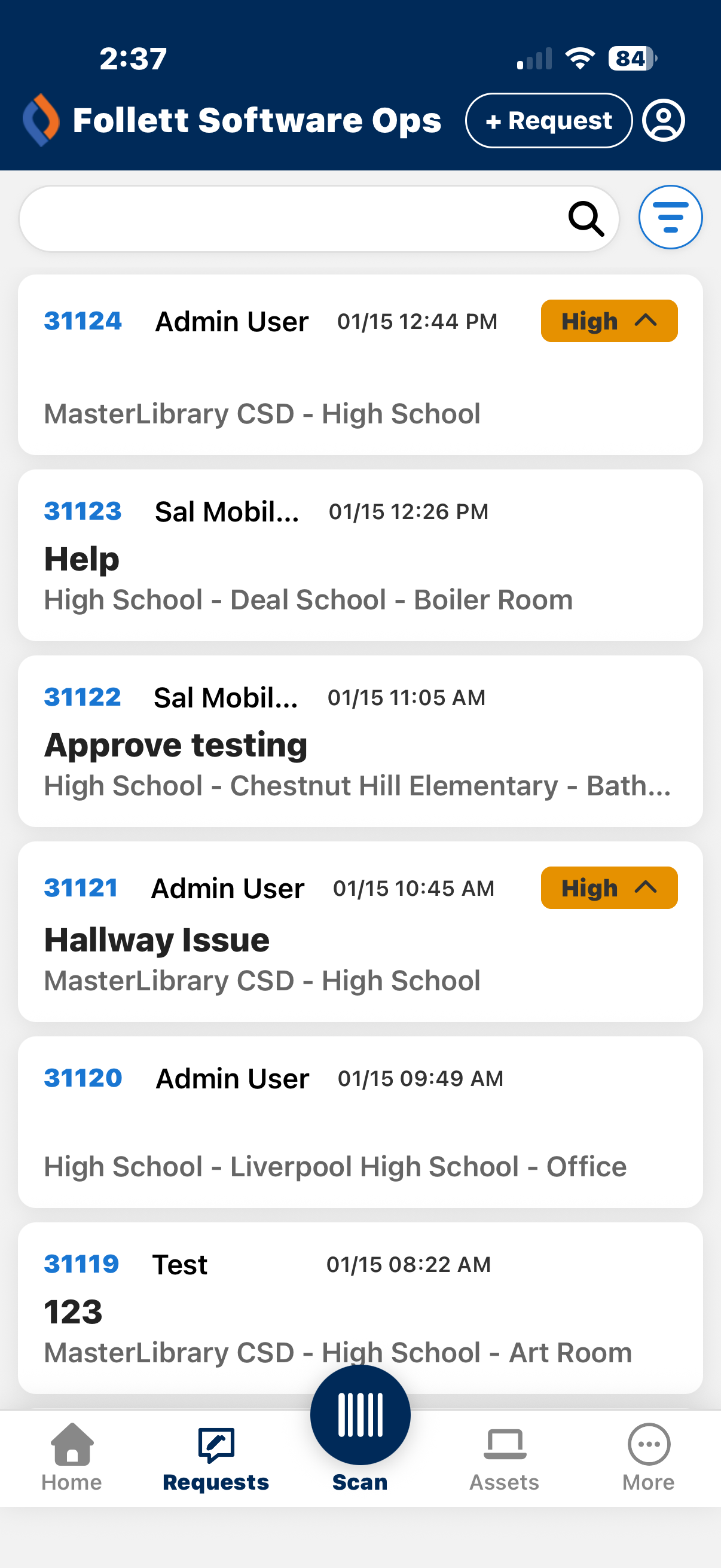 Requests tab in the Ops app.