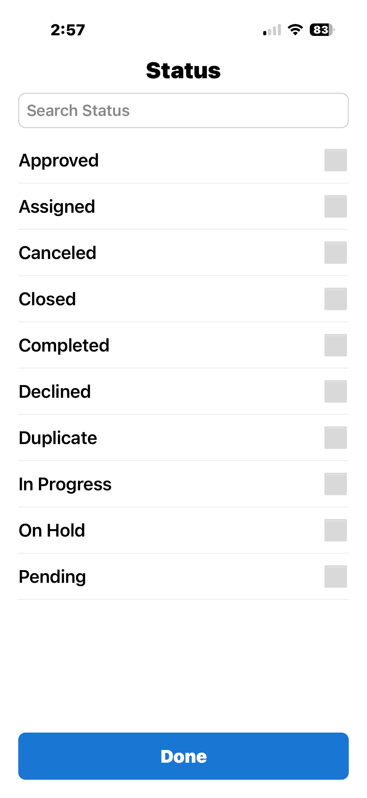 Status screen. 