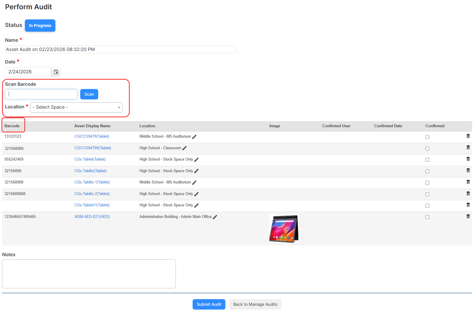 Perform Audit page. 