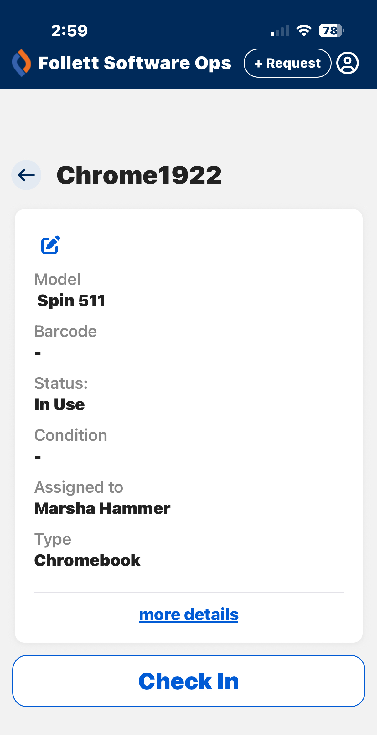 Asset details screen.