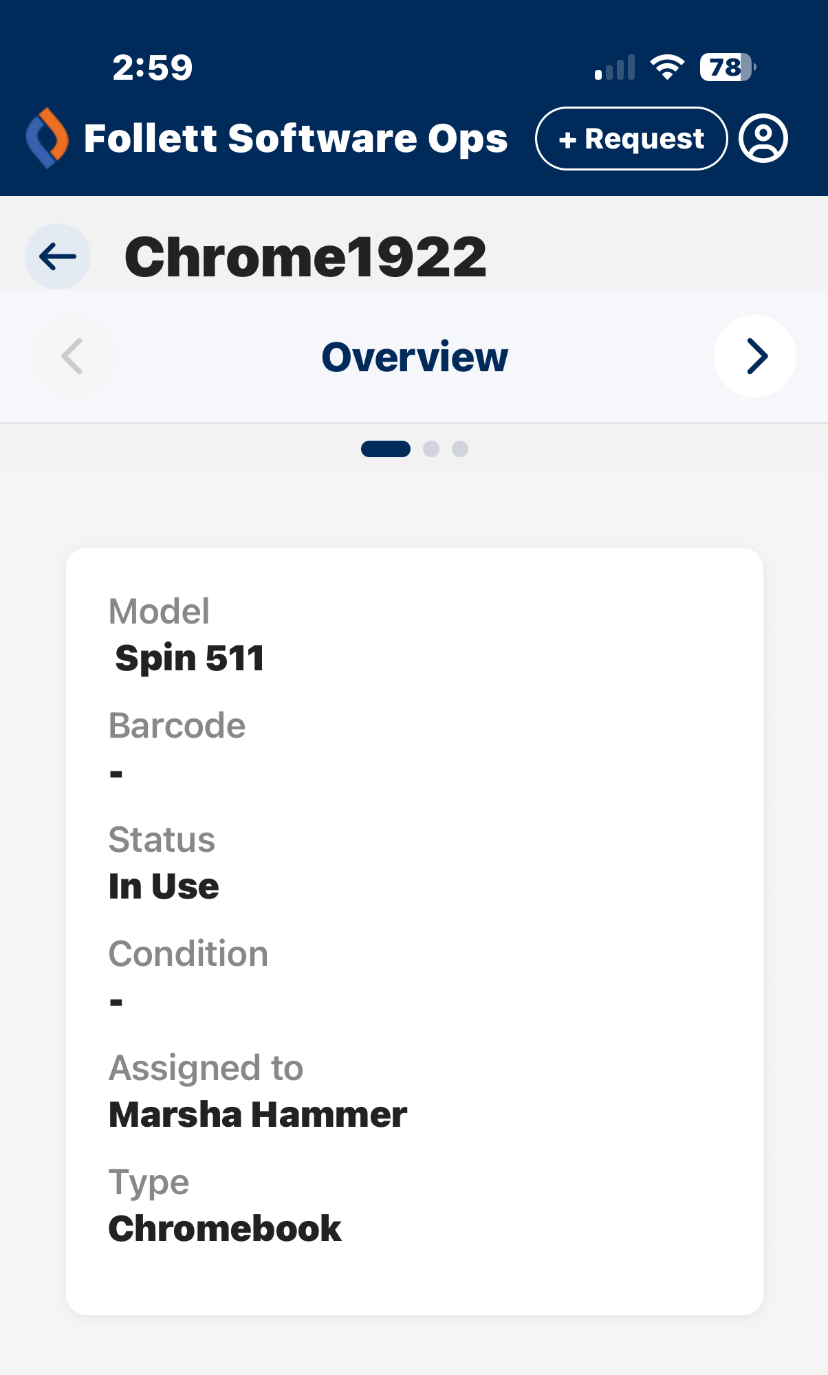 Asset details overview screen.