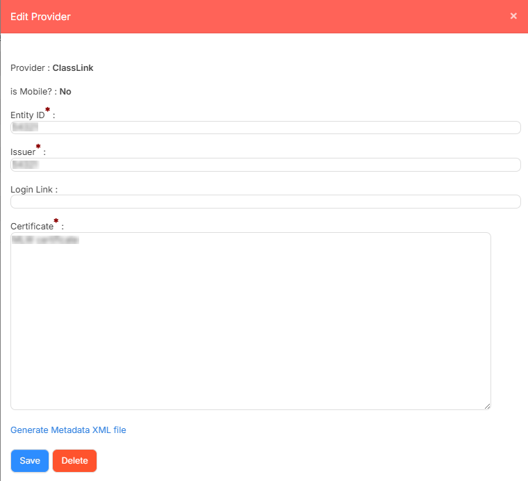 SAML ClassLink pop-up.