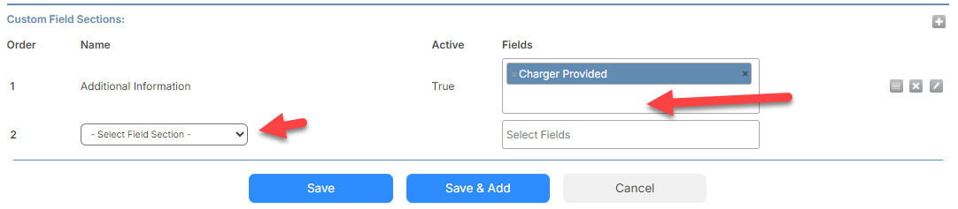 Manage Request Type page, Custom Field section.