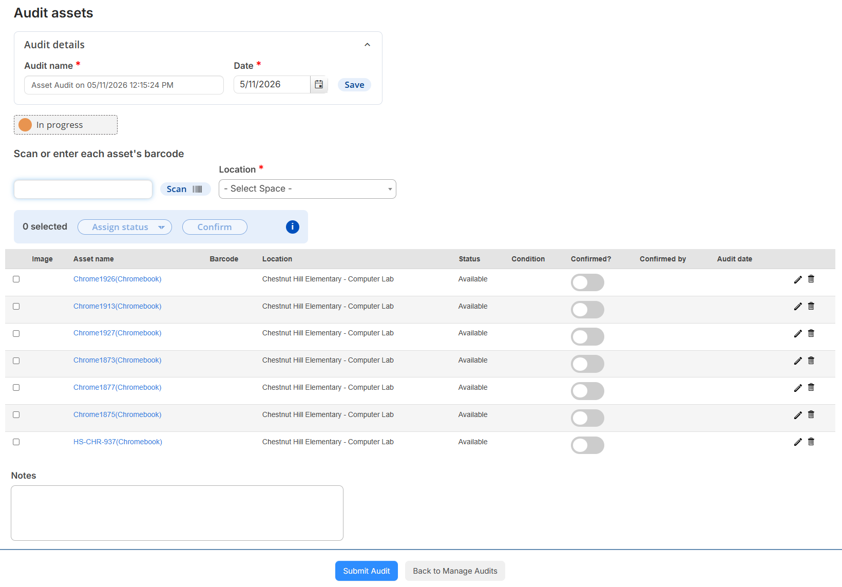 Audit assets page.