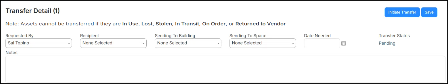 Transfer Detail page.