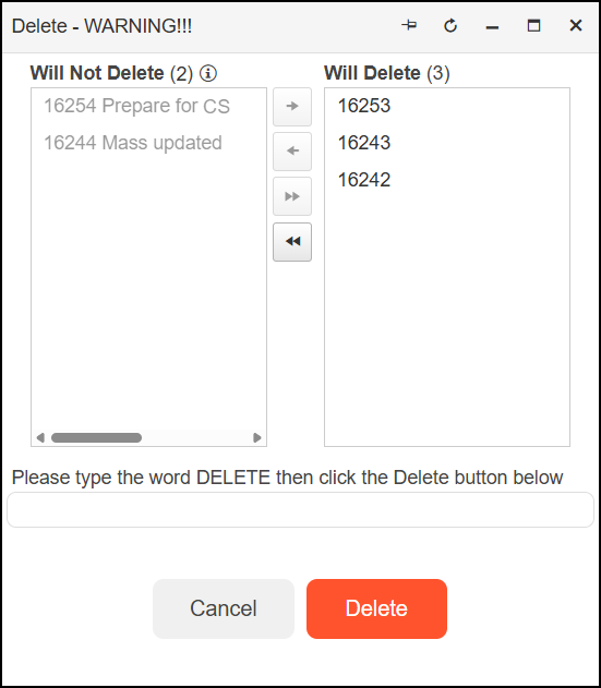 Mass delete request pop-up.