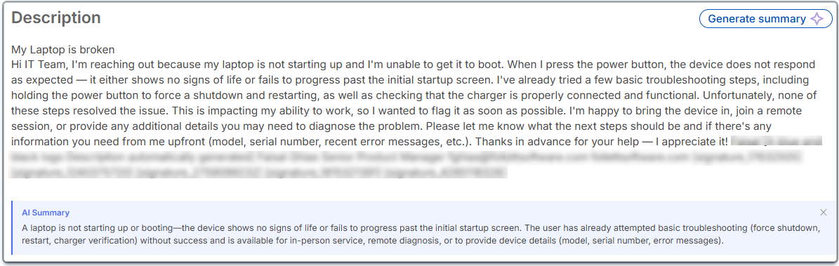 Request Description with AI Summary showing.
