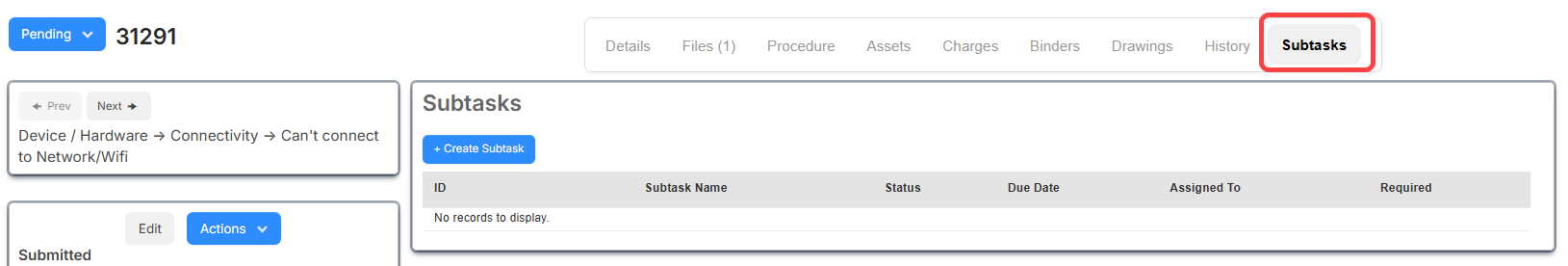 Subtasks tab.
