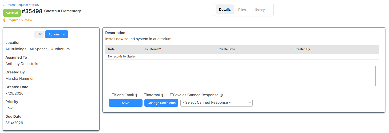 Subtask details page.